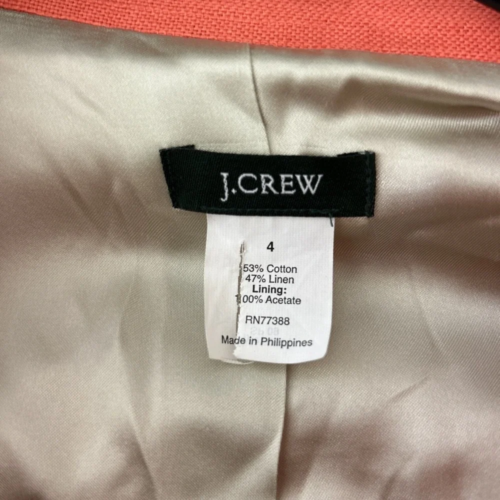 J.Crew Jacket Size 4 Melon Big Button Asymmetric Long Sl Linen Cotton Pocket LN - Picture 2 of 5